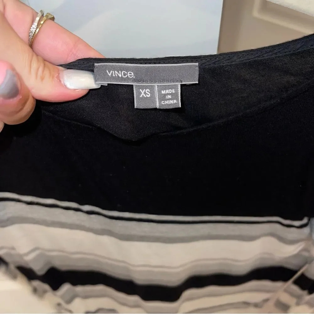 Vince Black & Gray Engineered Striped T-Shirt - Picture 4 of 6
